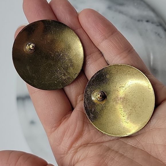vntage 90s | western silver and brass circle post earrings - Picture 5 of 5